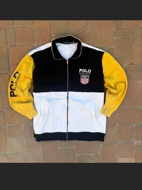 Polo by Ralph Lauren Black White Yellow Colorblock Zip Jacket